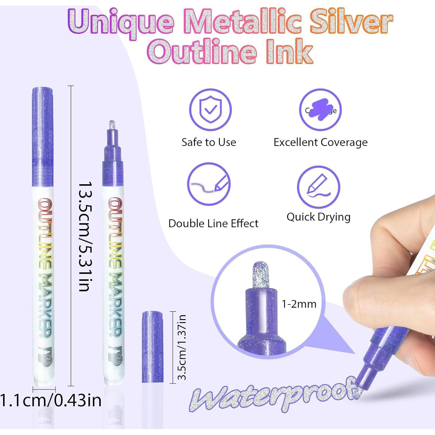 Marcadores Brillantes WISHOMEIN 12 Colores Doble Línea 2mm