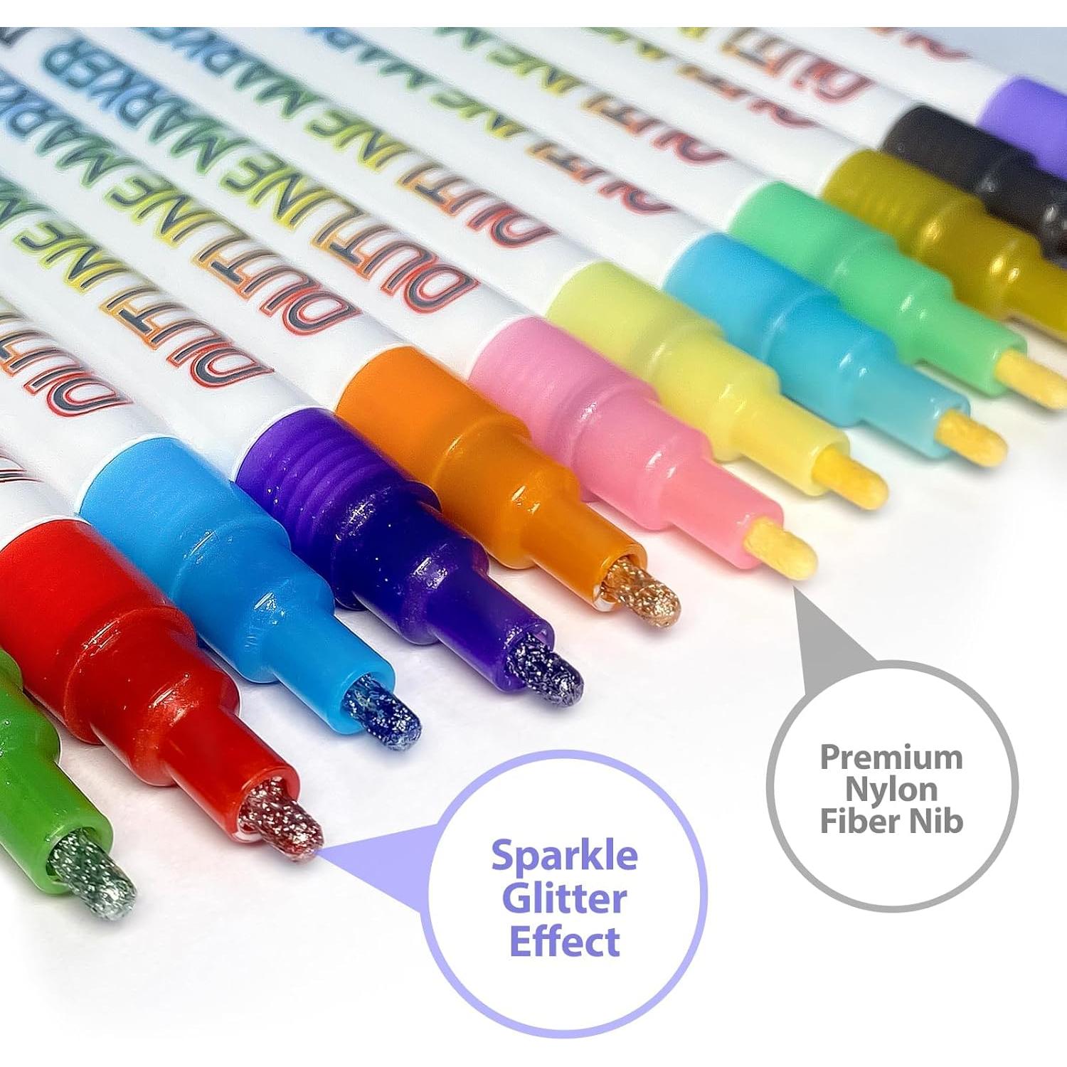 Marcadores Brillantes WISHOMEIN 12 Colores Doble Línea 2mm