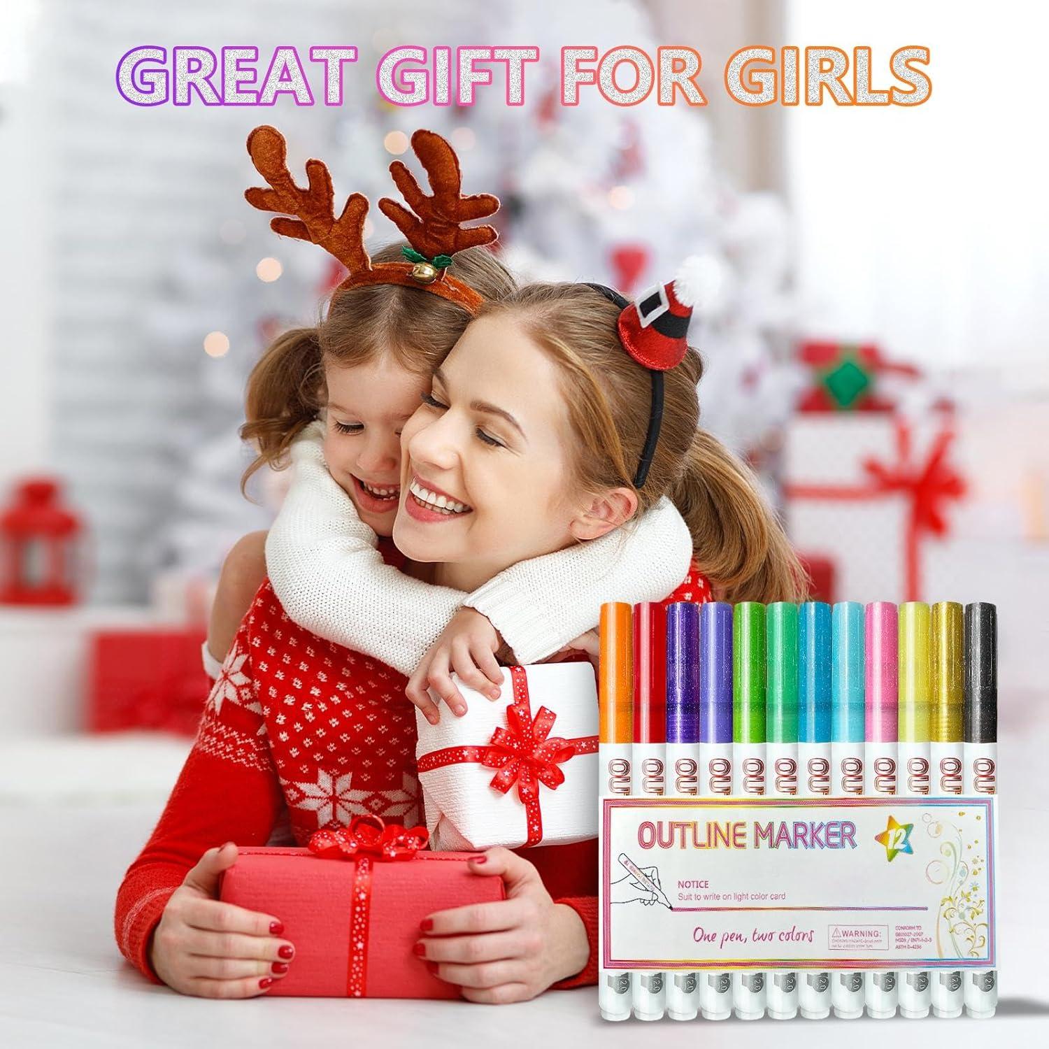 Marcadores Brillantes WISHOMEIN 12 Colores Doble Línea 2mm