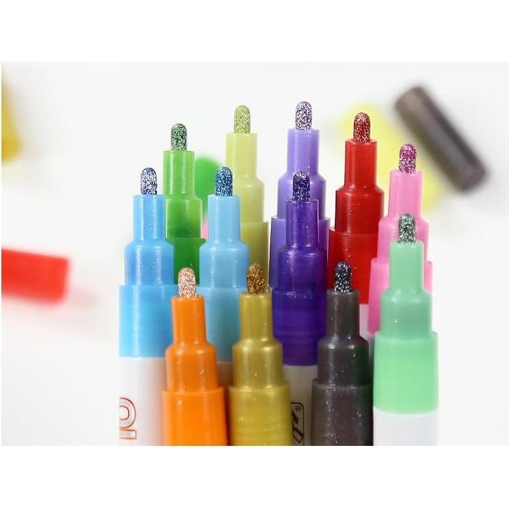 Marcadores Brillantes WISHOMEIN 12 Colores Doble Línea 2mm