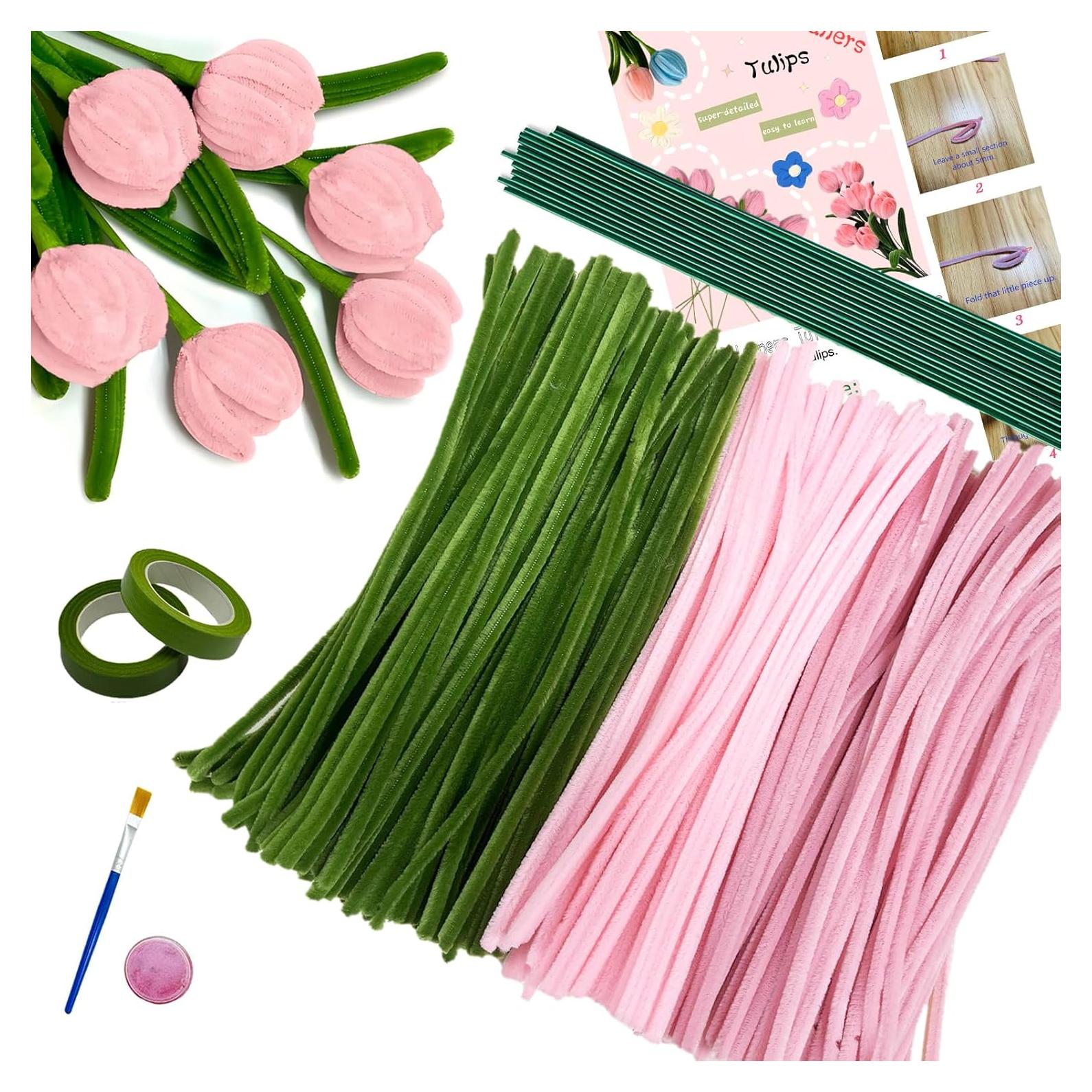 Juego de limpiapipas 300 piezas 8mm Rosa Verde Manualidades