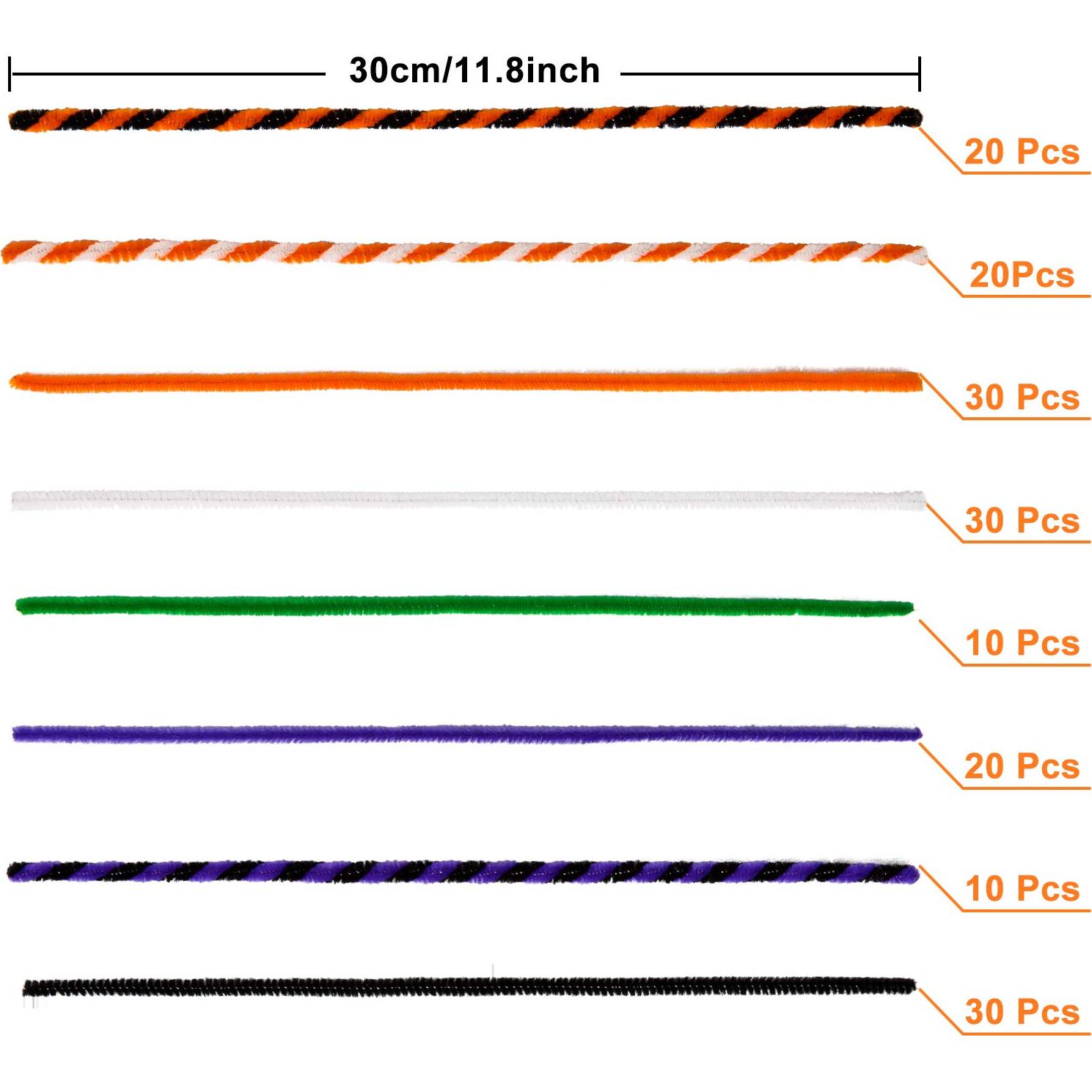 Whaline 500Pcs Halloween Pipe Cleaners Set Includes 8 Colors Chenille Stems 5 Sizes Wiggle Googly Eyes 4 Sizes Pompoms for Halloween Party DIY Art Craft Supplies (Black, Orange, White, Purple, Green)