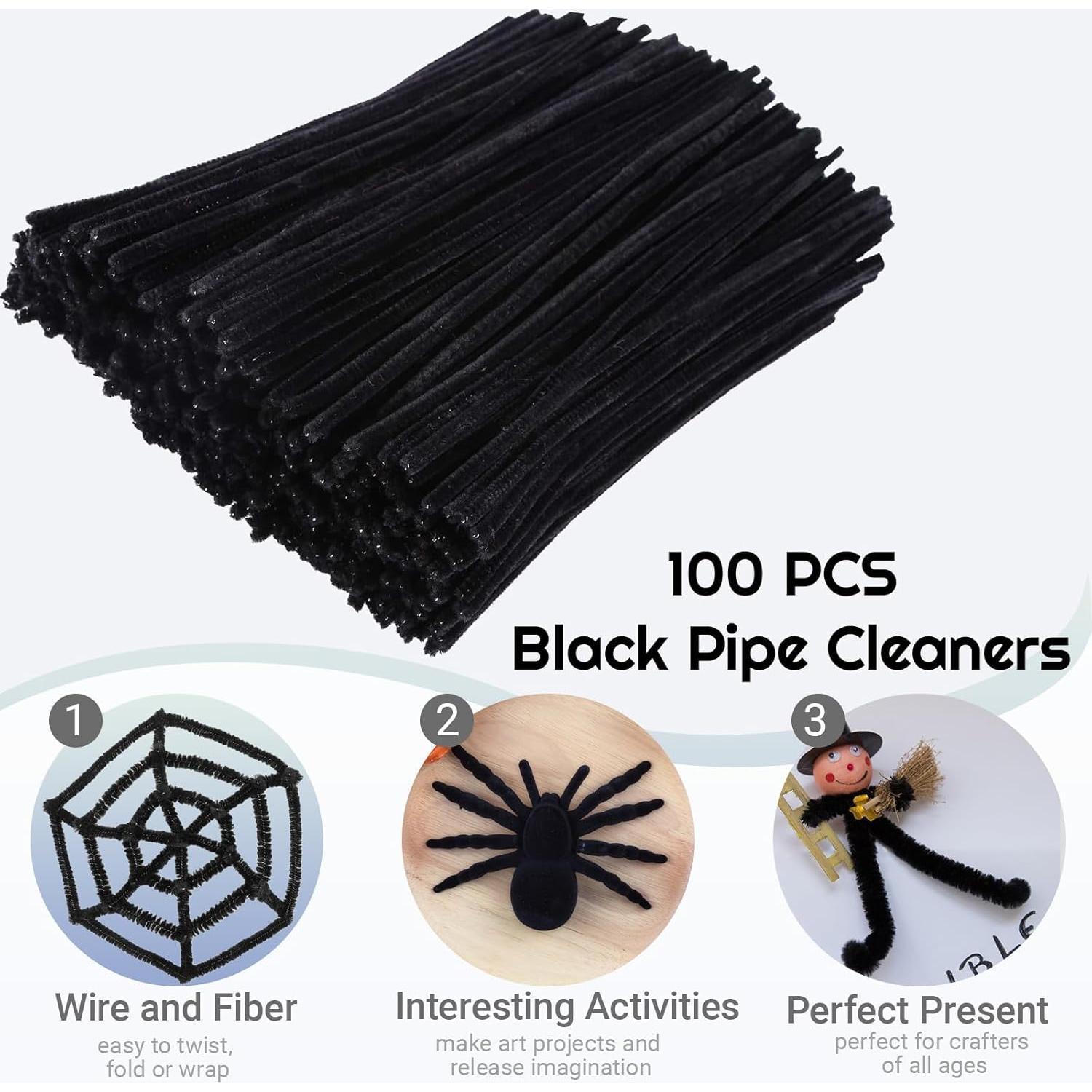 100 Limpiapipas Negros Chenille 30.48 cm para Manualidades