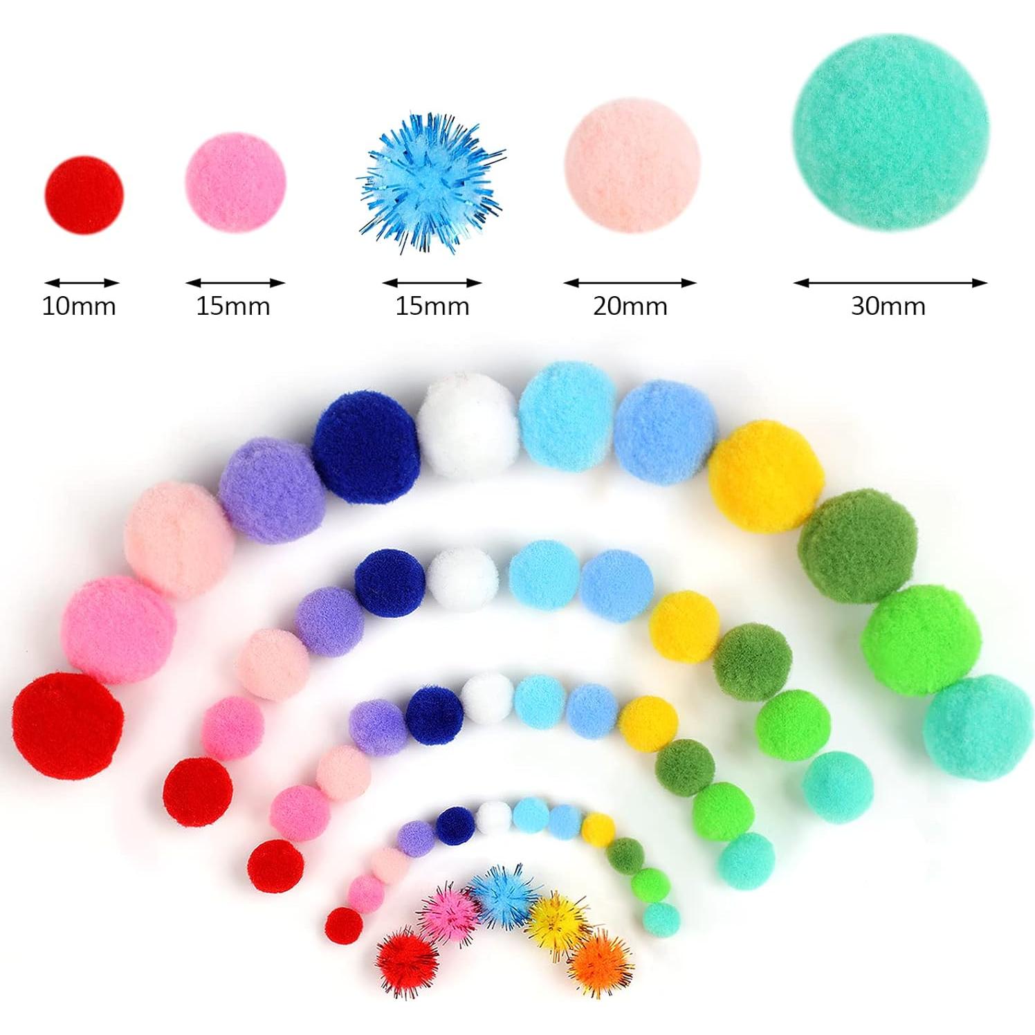 900 Pom Poms Multicolor Phinus para Manualidades 5 Tamaños