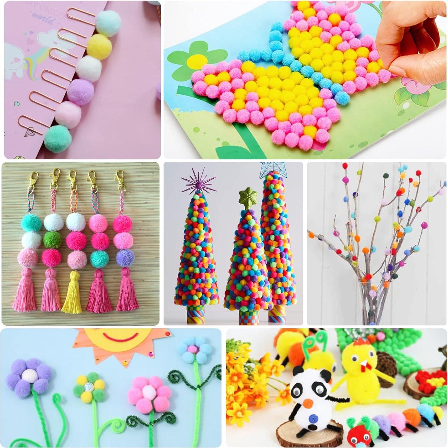 900 Pom Poms Multicolor Phinus para Manualidades 5 Tamaños