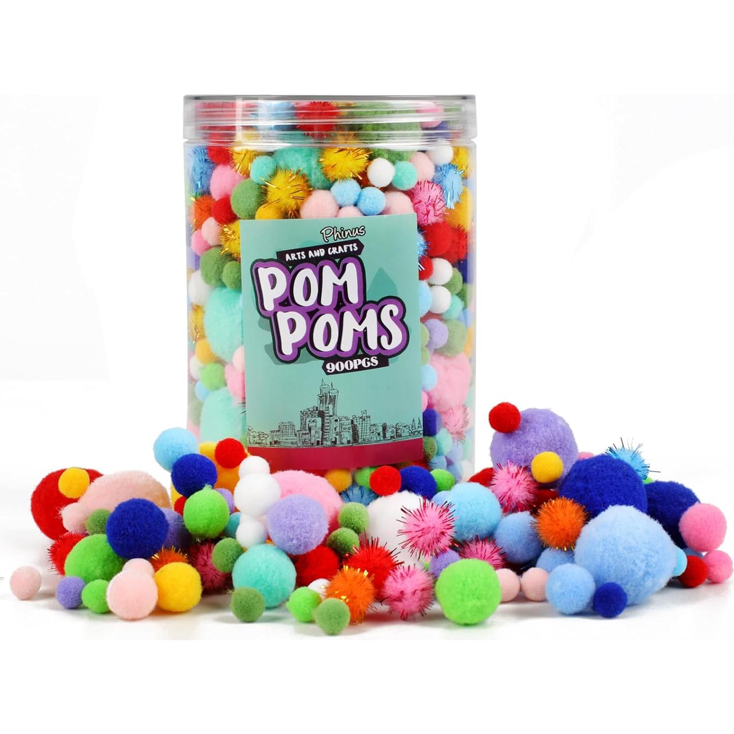 900 Pom Poms Multicolor Phinus para Manualidades 5 Tamaños