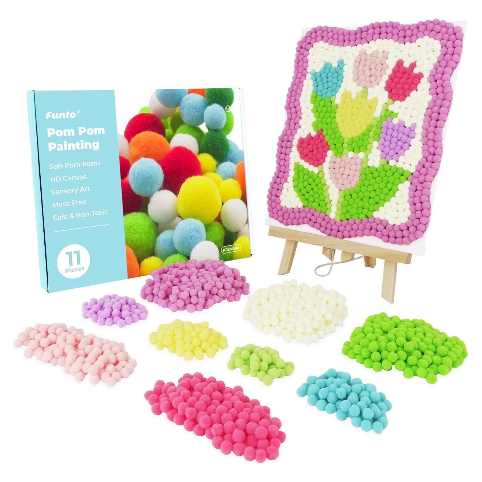 Kit de Arte Funto con 1100 Pom Poms y Lienzo para Decoración