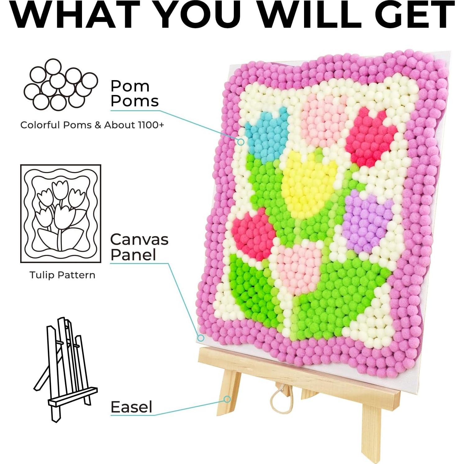Kit de Arte Funto con 1100 Pom Poms y Lienzo para Decoración