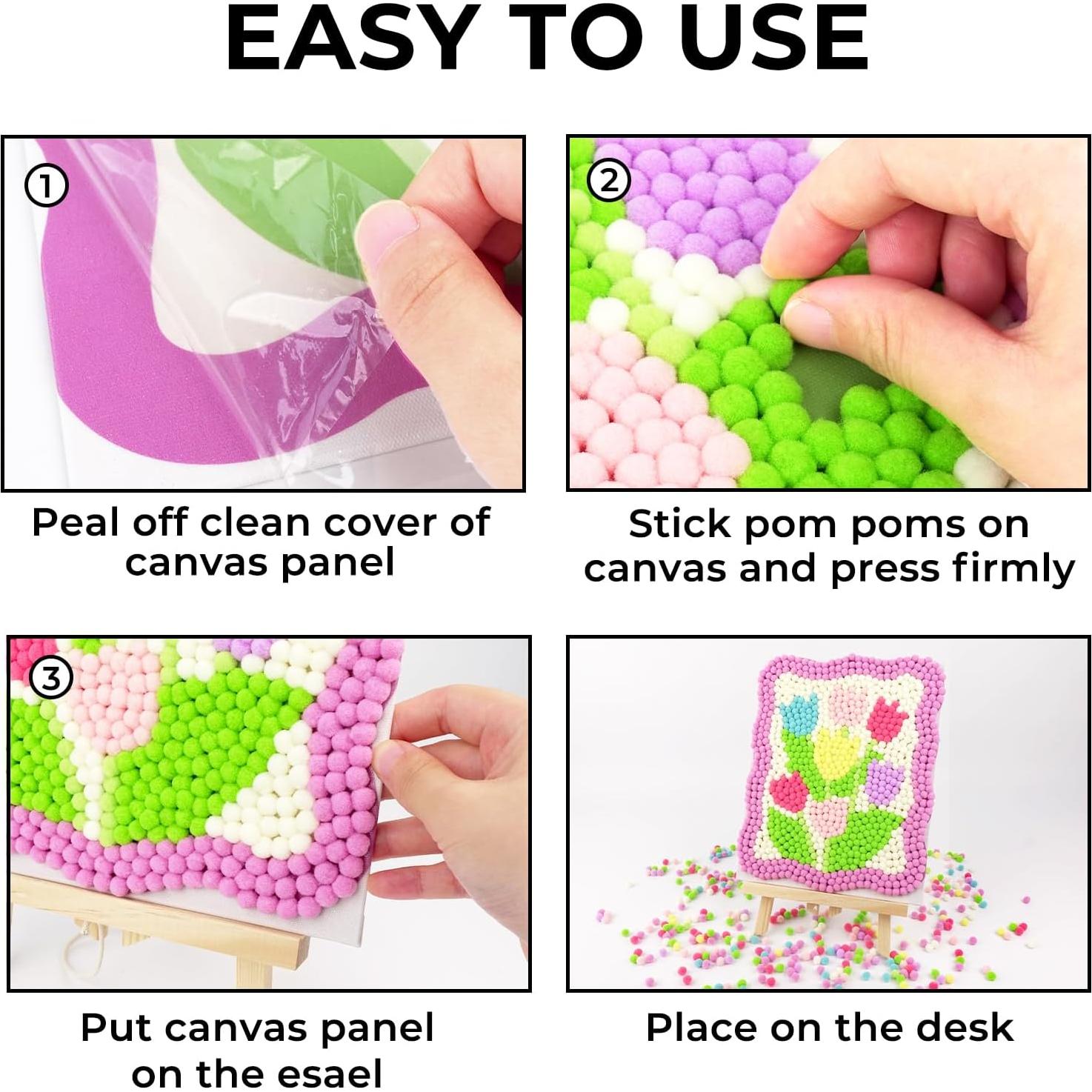 Kit de Arte Funto con 1100 Pom Poms y Lienzo para Decoración