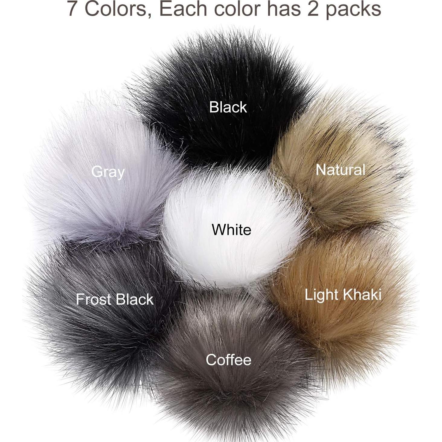 14 Pom Poms de Piel Sintética Bememo con Botón Removible 10 cm