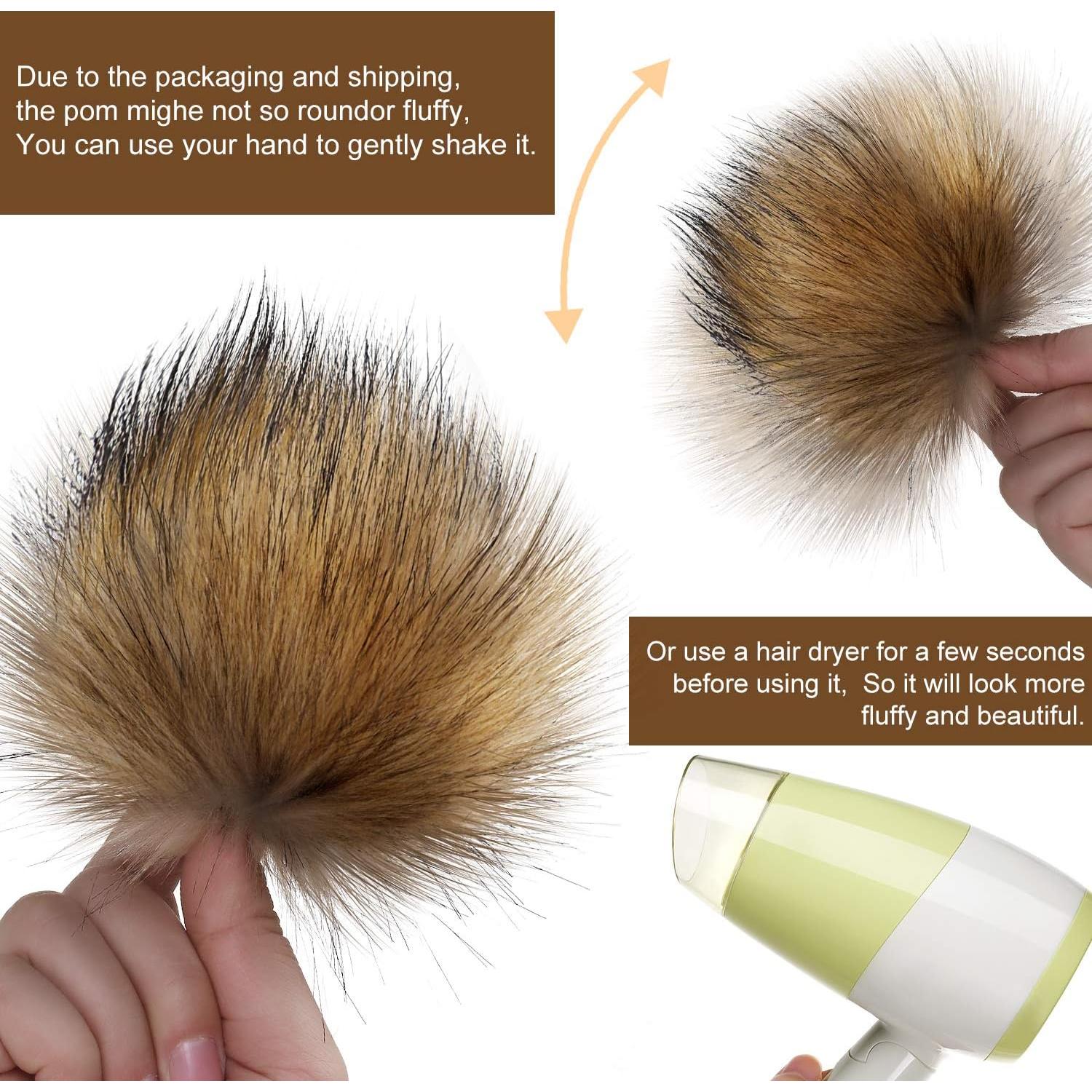 14 Pom Poms de Piel Sintética Bememo con Botón Removible 10 cm