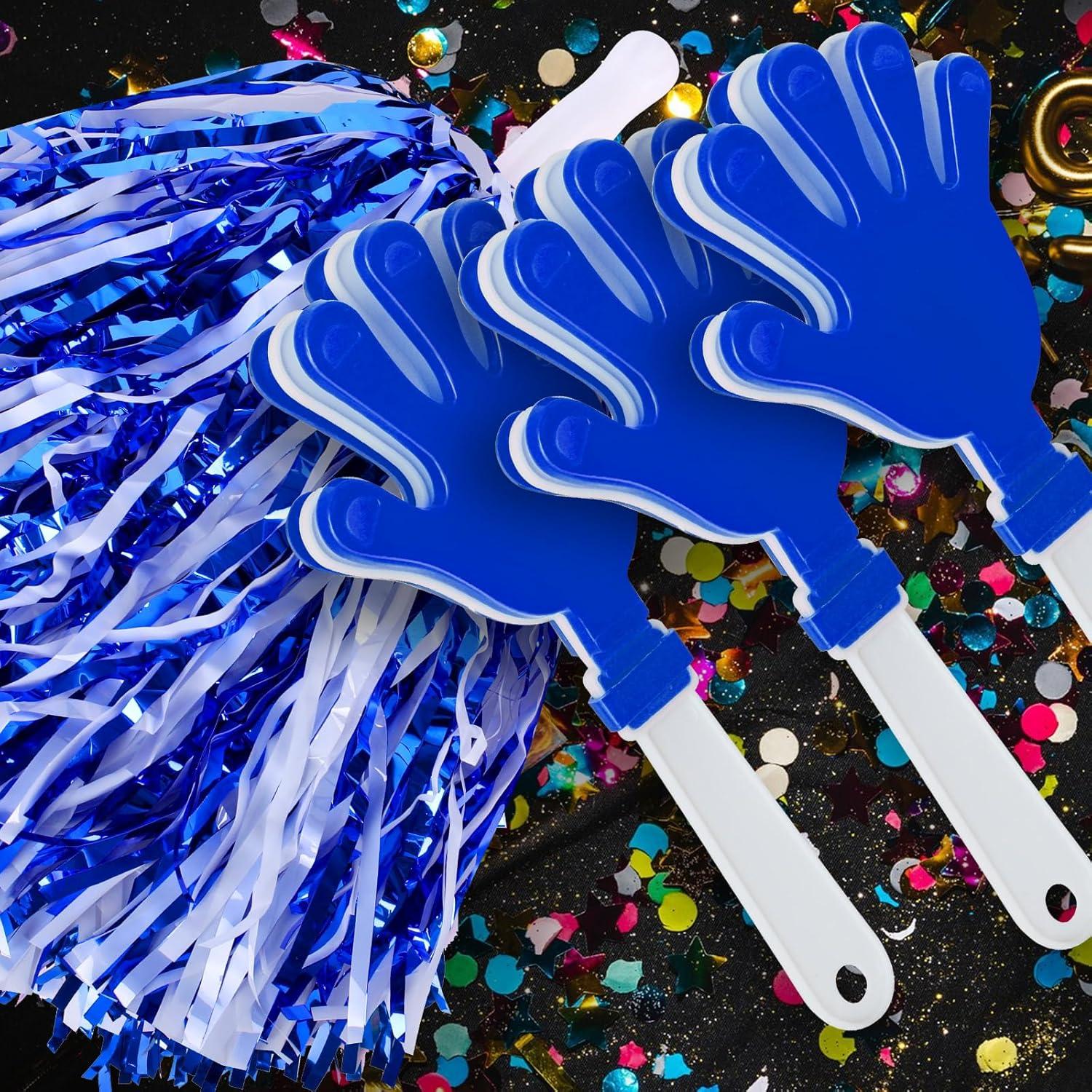 Juego de Pompones y Aplaudidores Genérico 48 Pcs Azul y Blanco