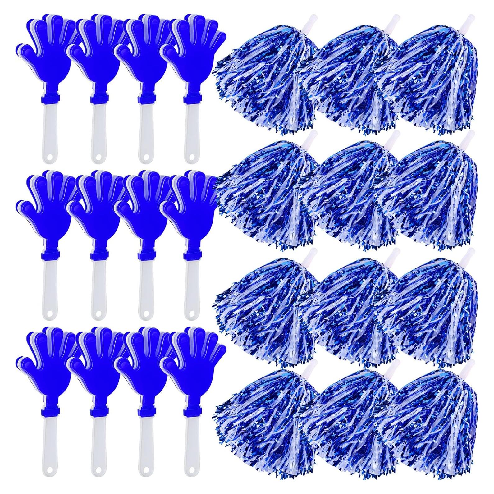 Juego de Pompones y Aplaudidores Genérico 24 Pcs Azul y Blanco