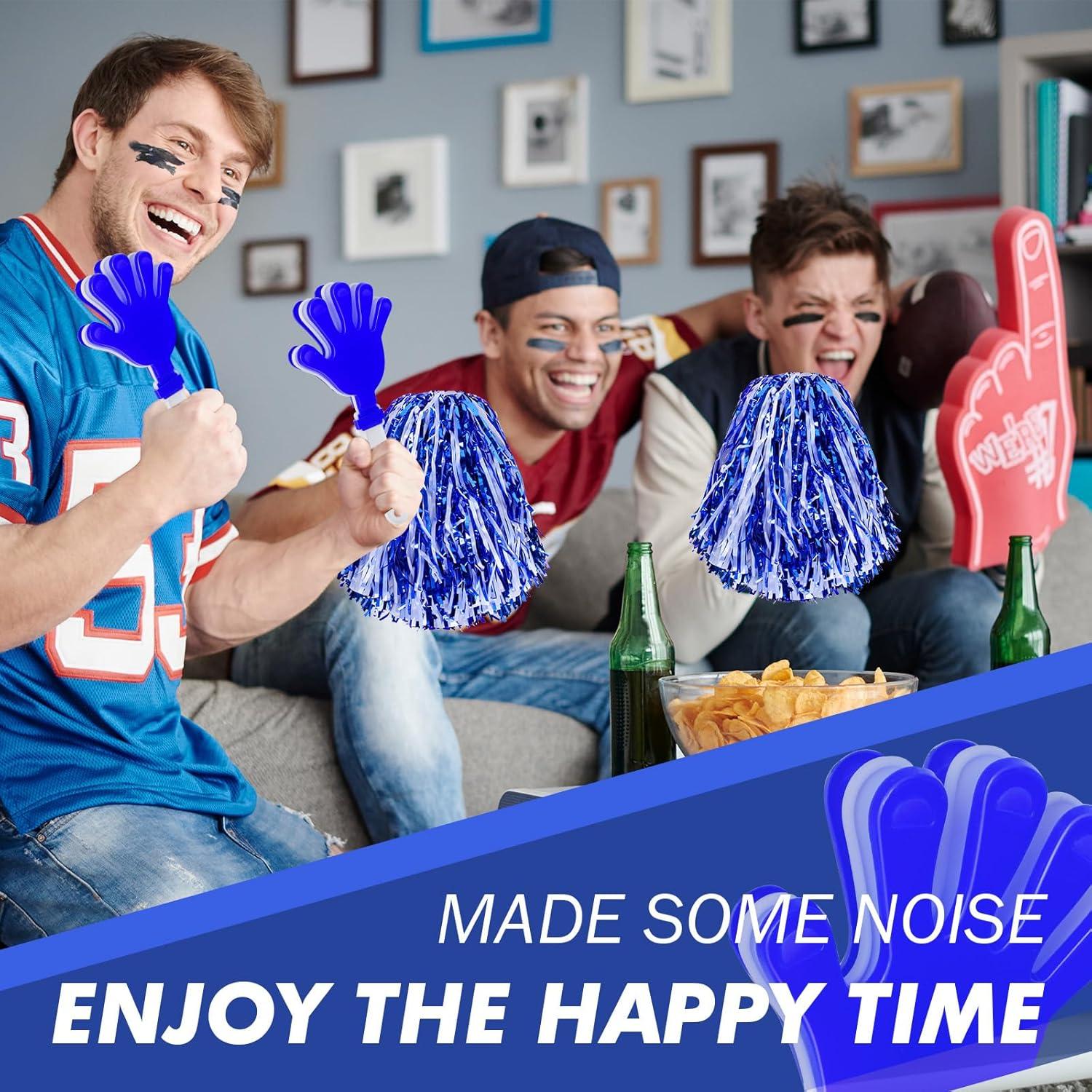 Juego de Pompones y Aplaudidores Genérico 24 Pcs Azul y Blanco