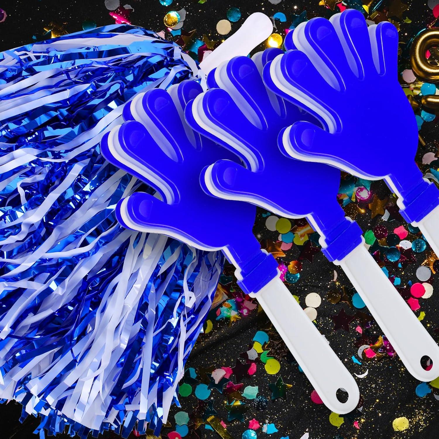 Juego de Pompones y Aplaudidores Genérico 24 Pcs Azul y Blanco