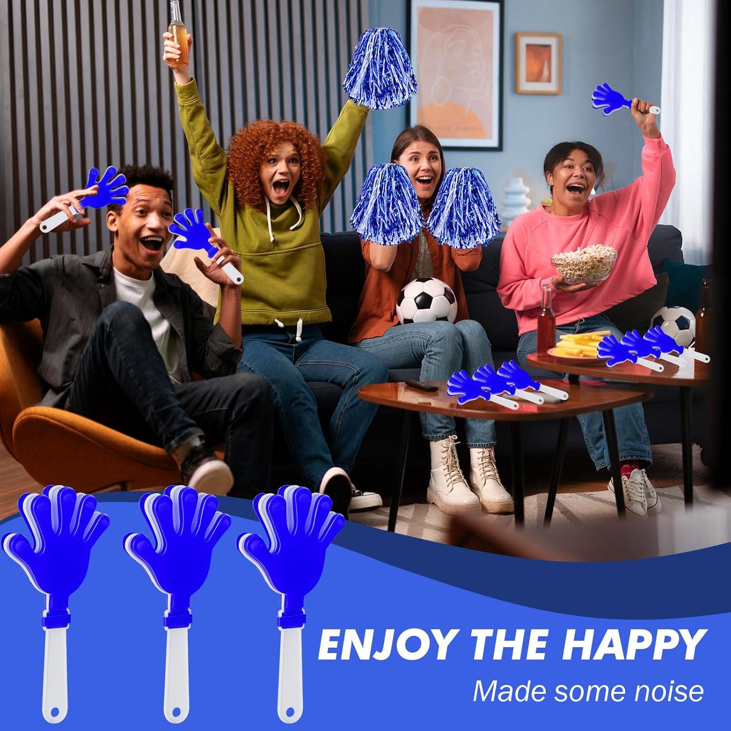 Juego de Pompones y Aplaudidores Genérico 24 Pcs Azul y Blanco