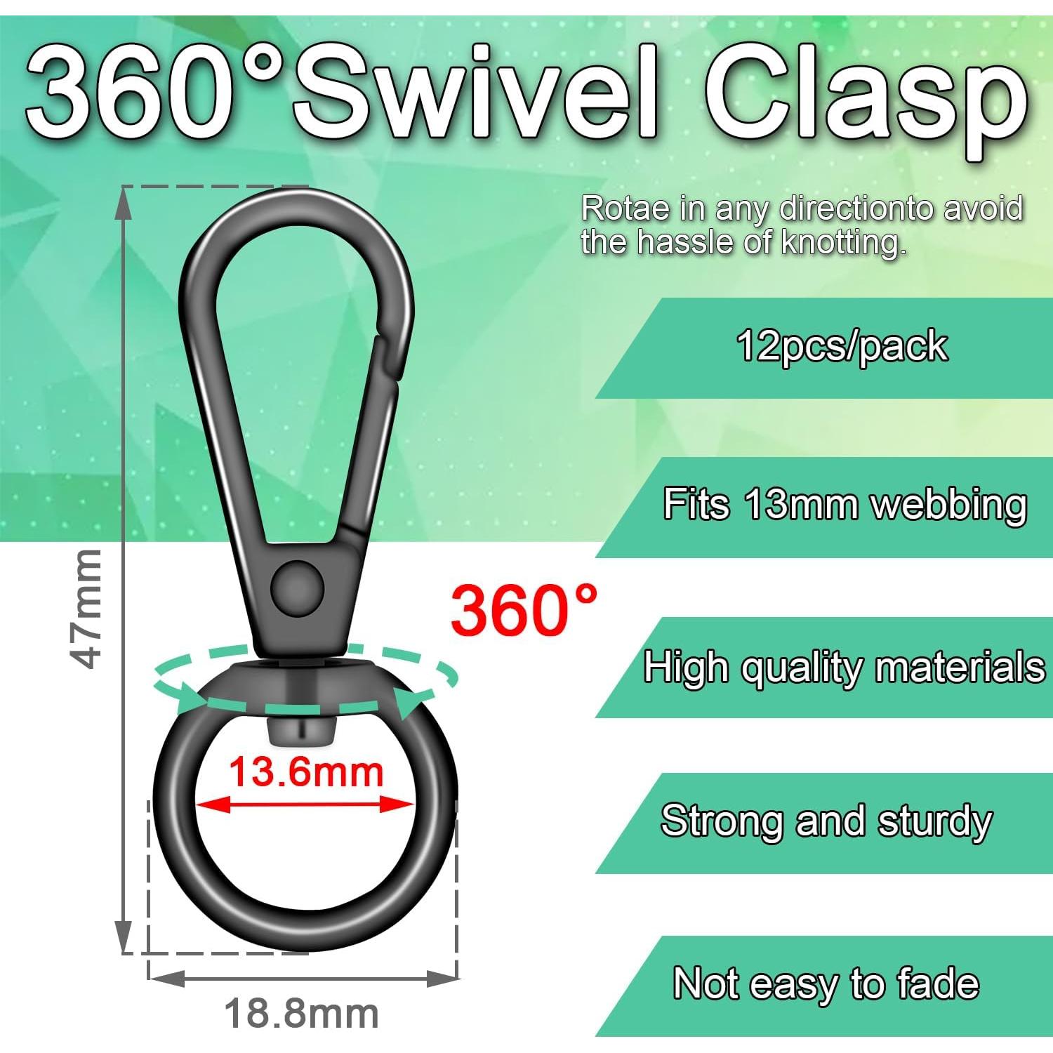 Ganchos giratorios de langosta CooBigo 12 piezas 1.27 cm negro