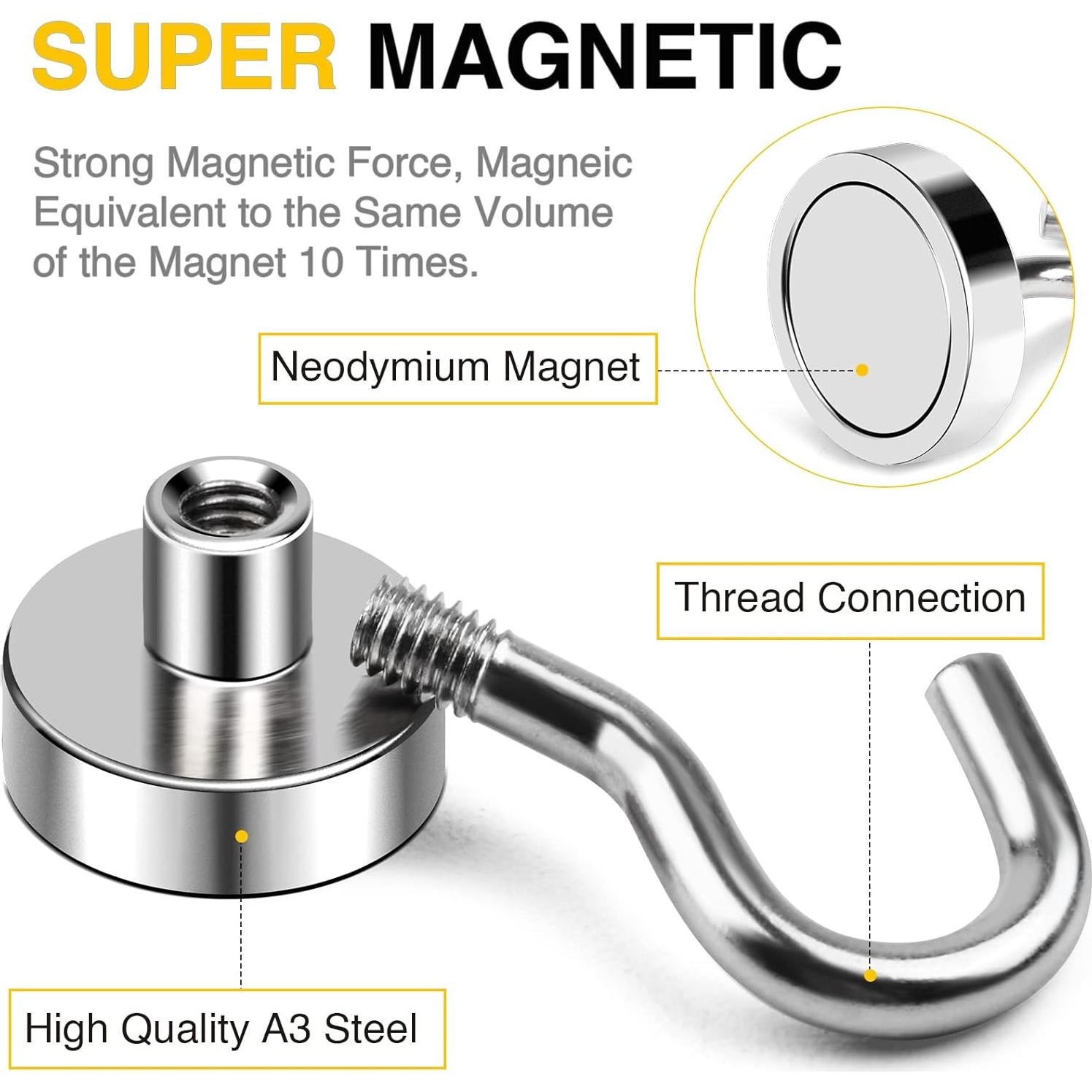 Ganchos Magnéticos DIYMAG 30lbs (13.6kg) Plata - 6 Paquete