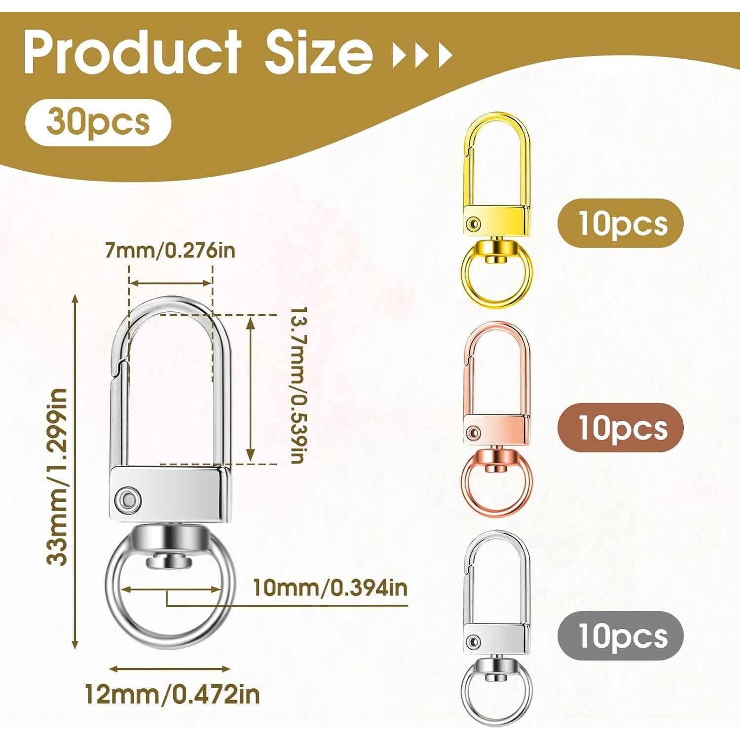 30 Ganchos de Langosta Giratorios Metal AHQiZFX - Oro, Plata, Rosa