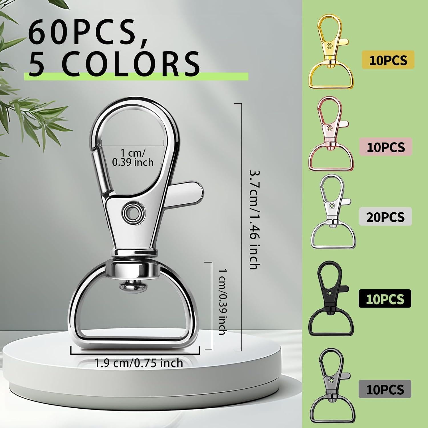 LEOBRO 60 Ganchos de Garra de Langosta para Llaveros - 5 Colores