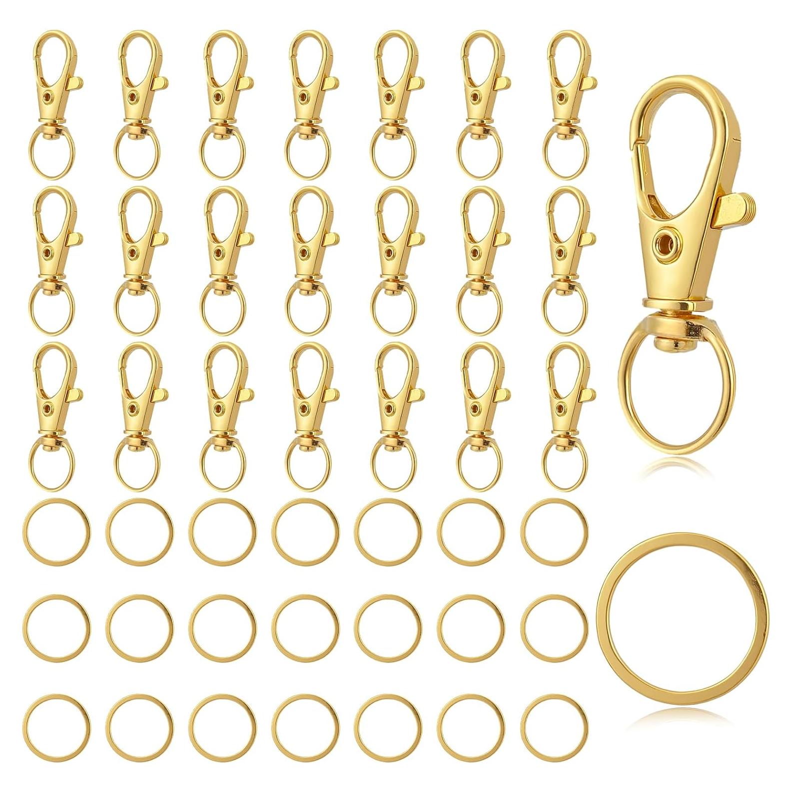 60 Ganchos de Langosta Dorados y Anillos de Llave FdcLixuvol
