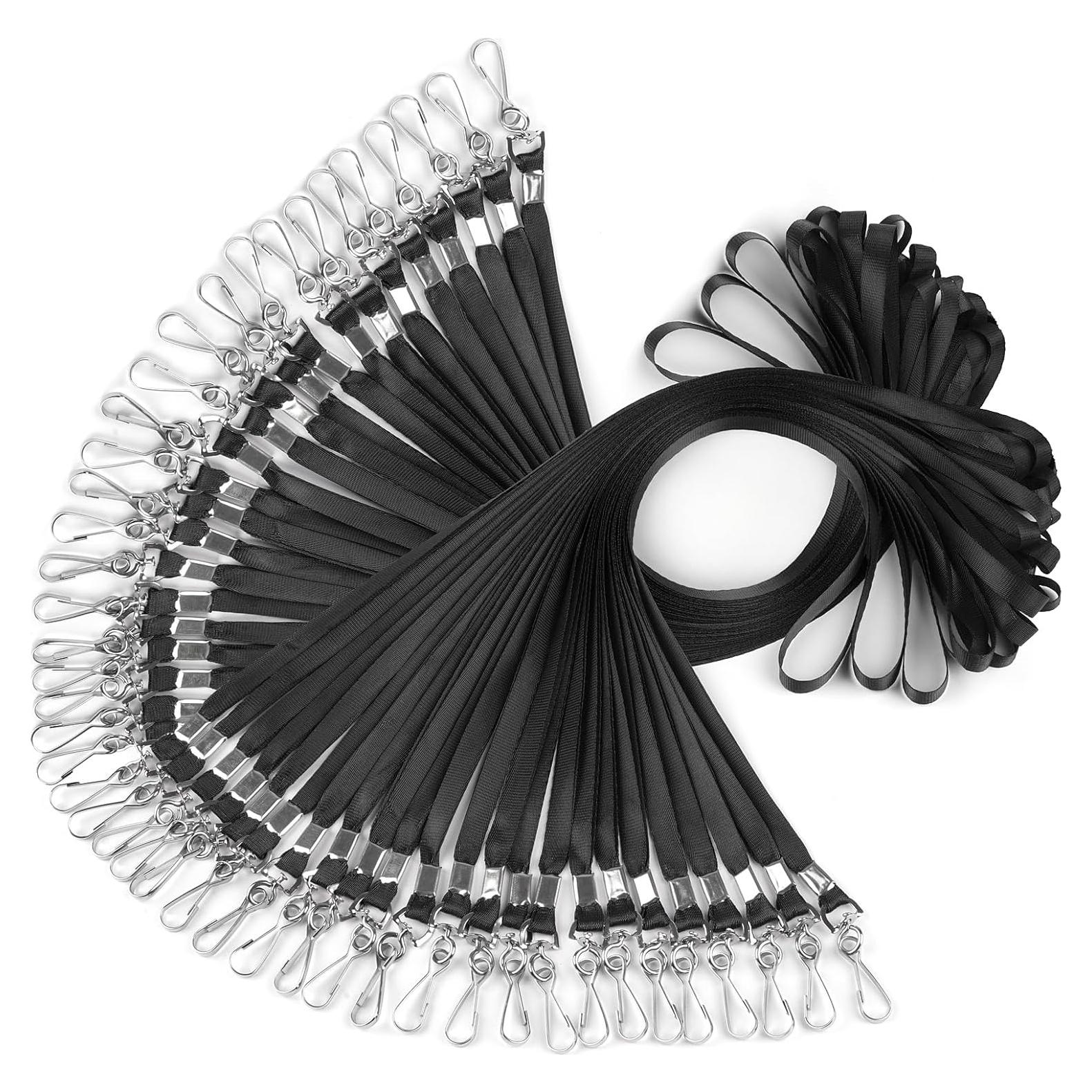 Cintas de Cuello PEASUG 50 Unidades Negras con Clip Giratorio