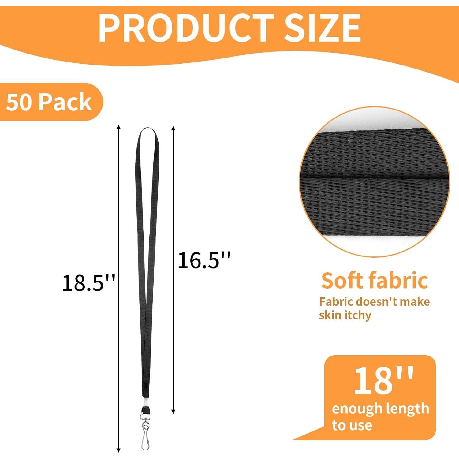 Cintas de Cuello PEASUG 50 Unidades Negras con Clip Giratorio