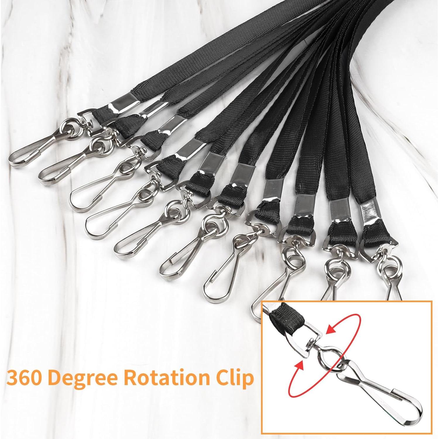 Cintas de Cuello PEASUG 50 Unidades Negras con Clip Giratorio