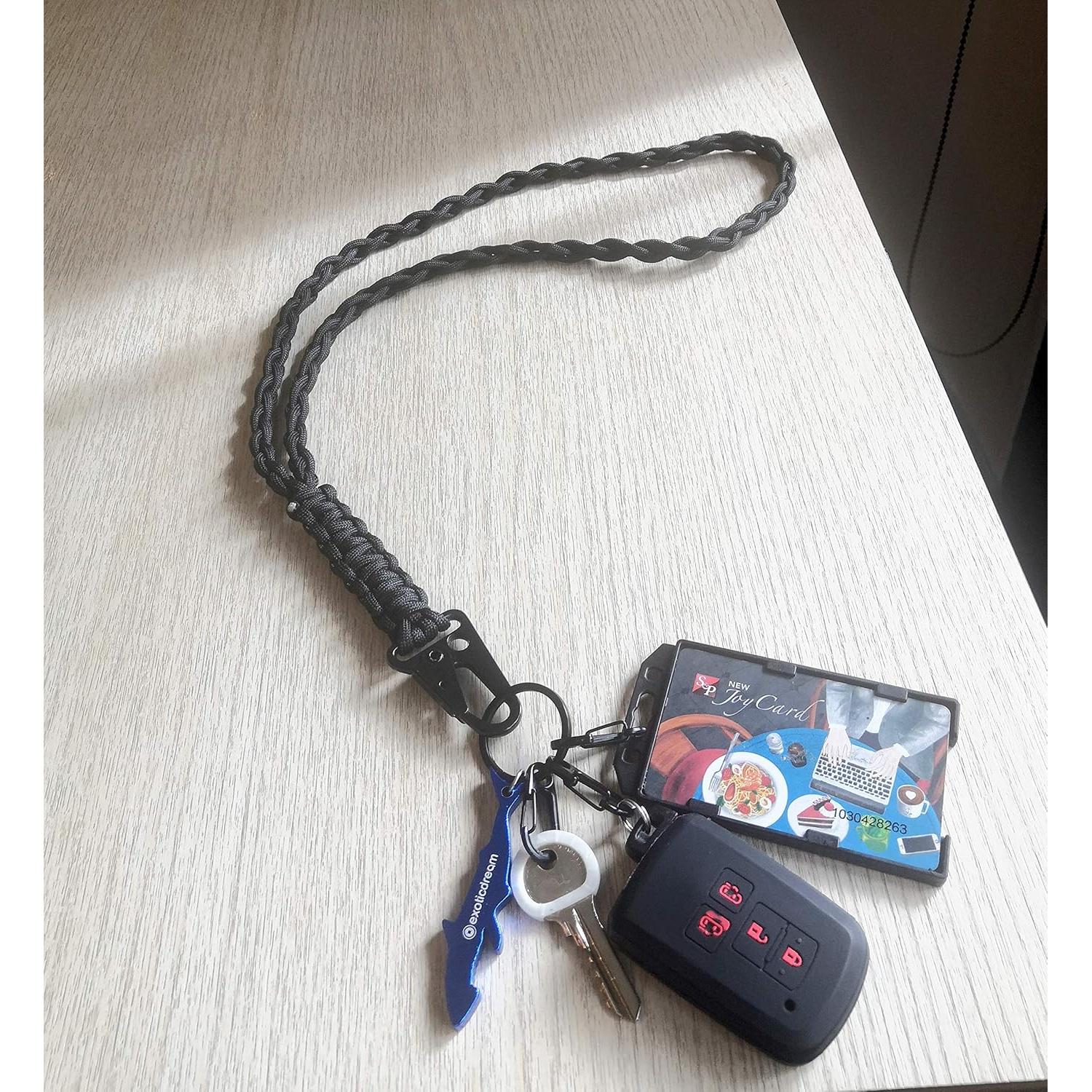 Lanyard de Paracord FAMOORE con Gancho de Metal Negro 56cm