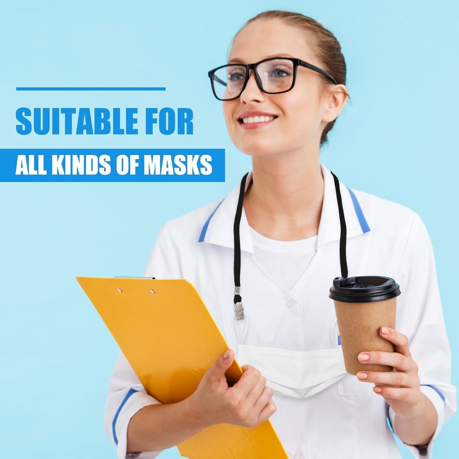 Paquete de 50 Lanyards Patelai Negro 91.44cm Doble Clip