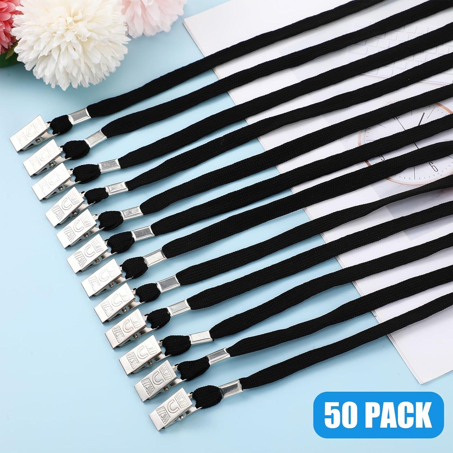 Paquete de 50 Lanyards Patelai Negro 91.44cm Doble Clip