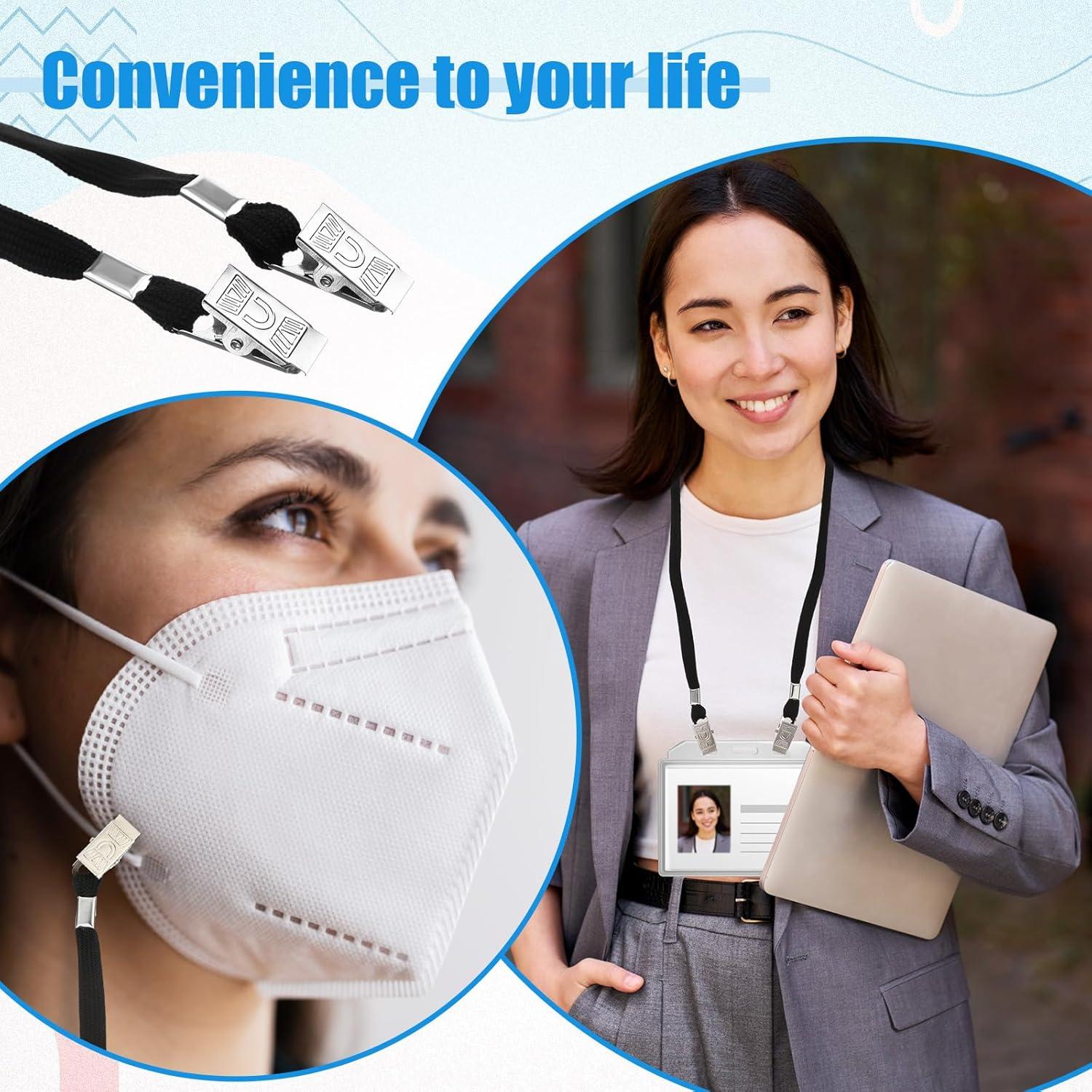 Paquete de 50 Lanyards Patelai Negro 91.44cm Doble Clip