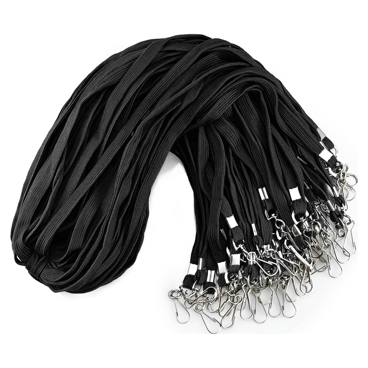 Paquete de 100 lanyards negros Orcielo con gancho J 45 cm