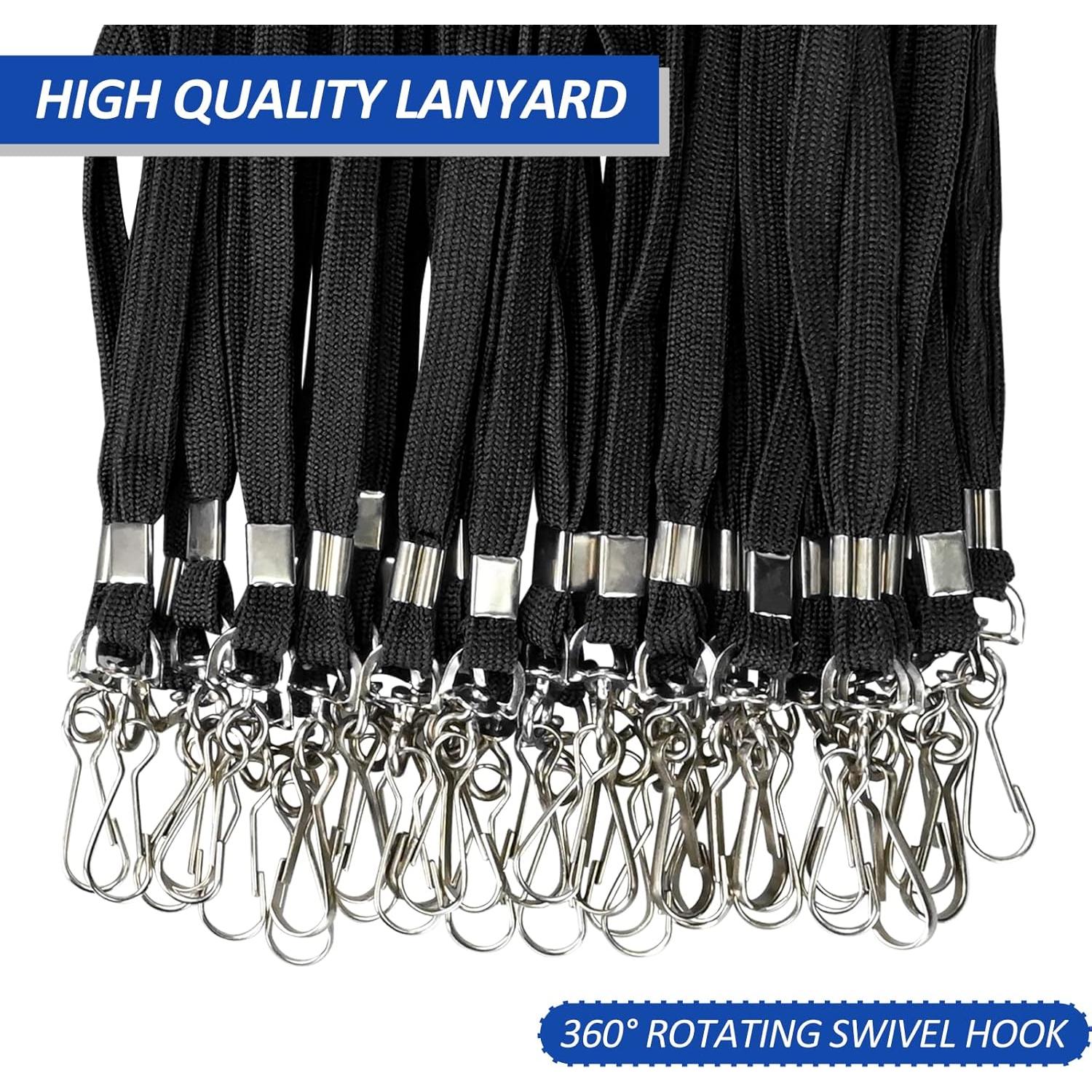 Paquete de 100 lanyards negros Orcielo con gancho J 45 cm
