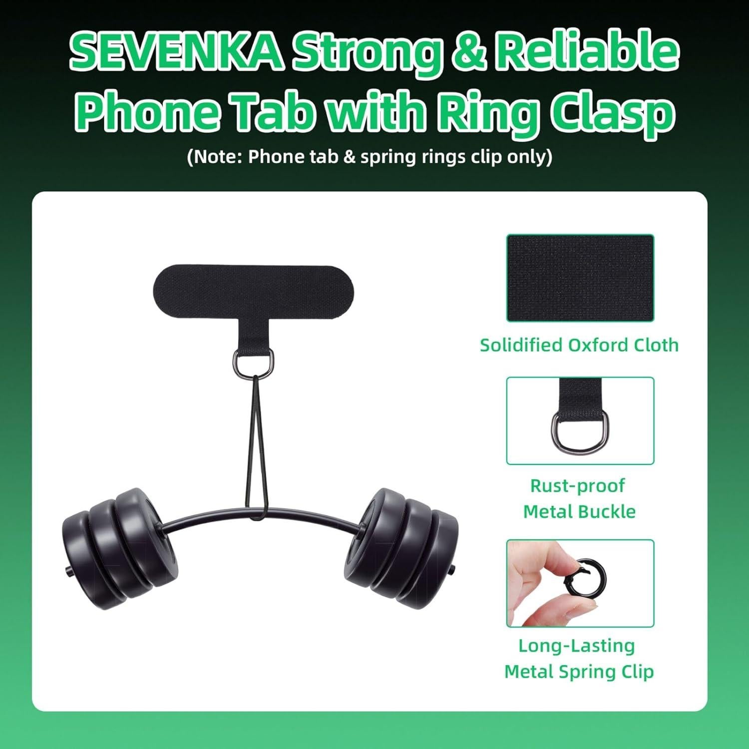 SEVENKA 6 Tabs de Sujeción para Teléfono - Lanyard Negro