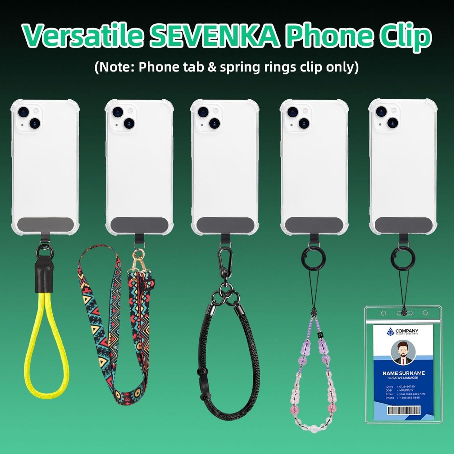 SEVENKA 6 Tabs de Sujeción para Teléfono - Lanyard Negro