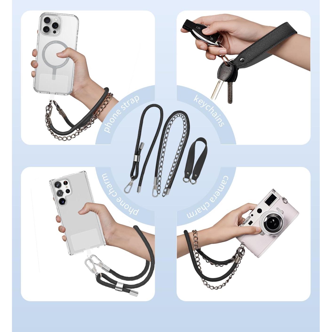 Lanyard cruzado 3 en 1 HLOMOM para teléfono ajustable negro