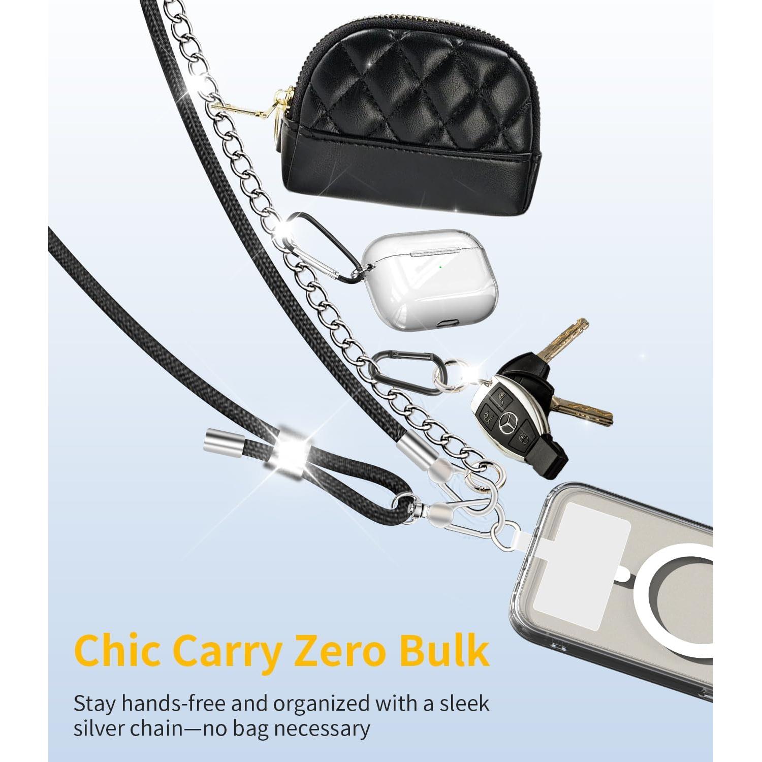 Lanyard cruzado 3 en 1 HLOMOM para teléfono ajustable negro