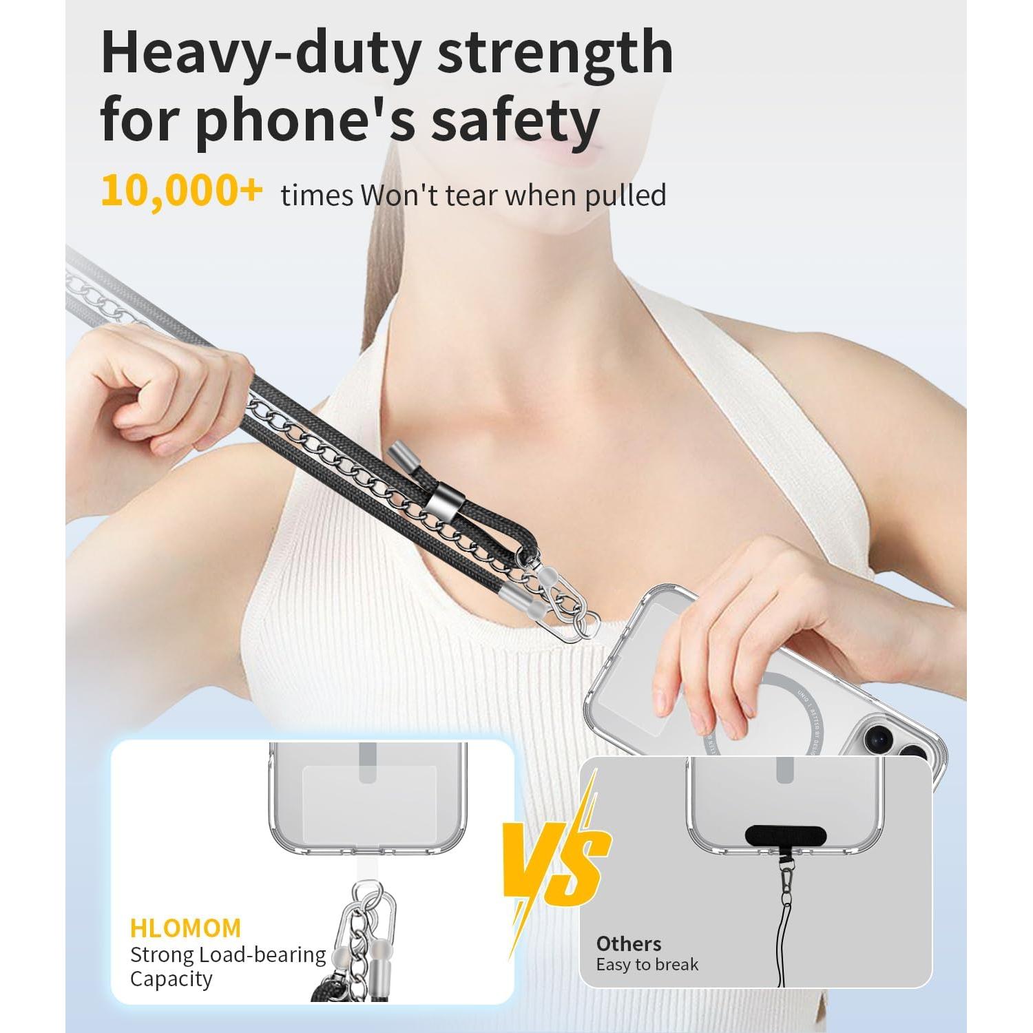 Lanyard cruzado 3 en 1 HLOMOM para teléfono ajustable negro