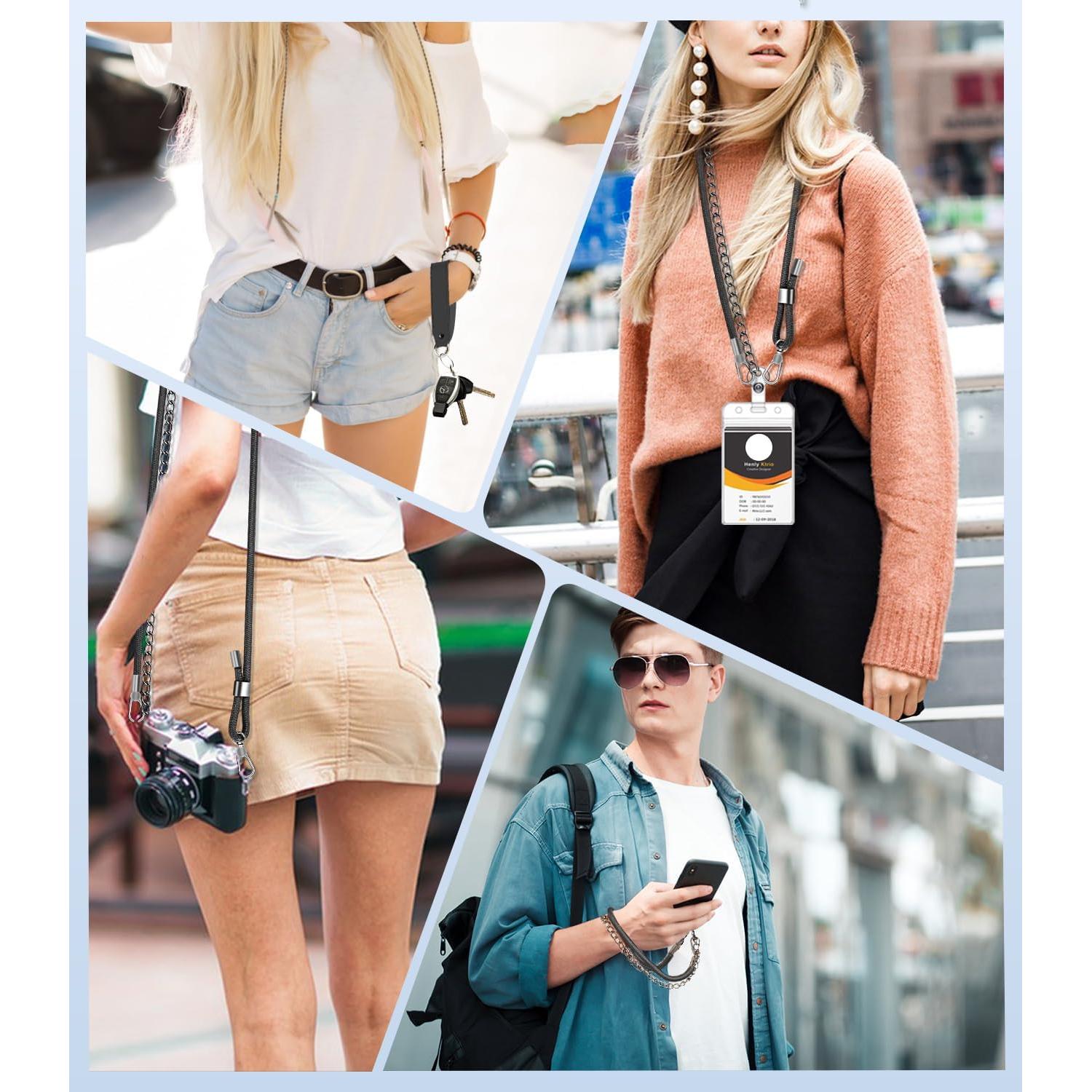 Lanyard cruzado 3 en 1 HLOMOM para teléfono ajustable negro