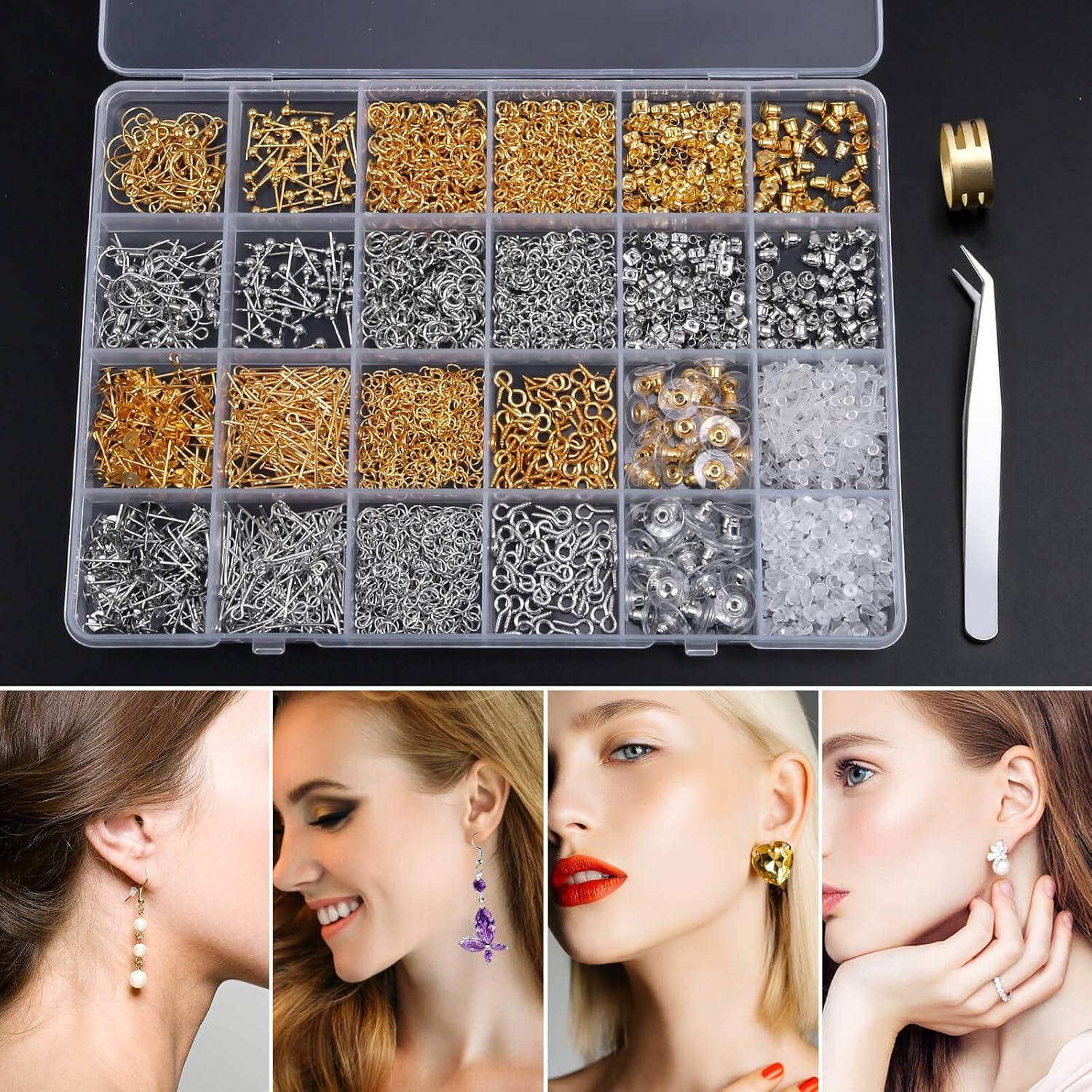 Kit de Hacer Pendientes Caffox 2900 Piezas Plata y Oro