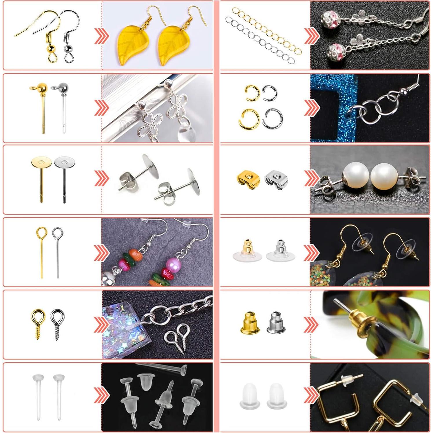 Kit de Hacer Pendientes Caffox 2900 Piezas Plata y Oro