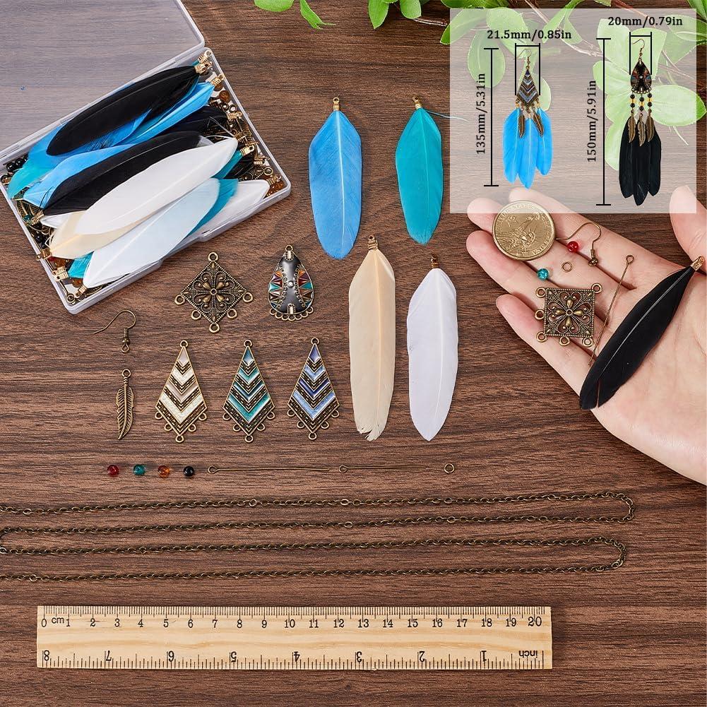 Kit de Pendientes de Plumas SUNNYCLUE - 8 Pares DIY Bohemios