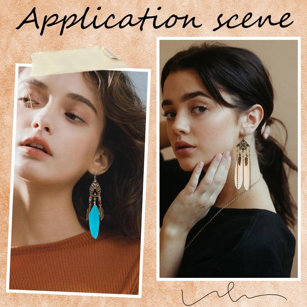 Kit de Pendientes de Plumas SUNNYCLUE - 8 Pares DIY Bohemios