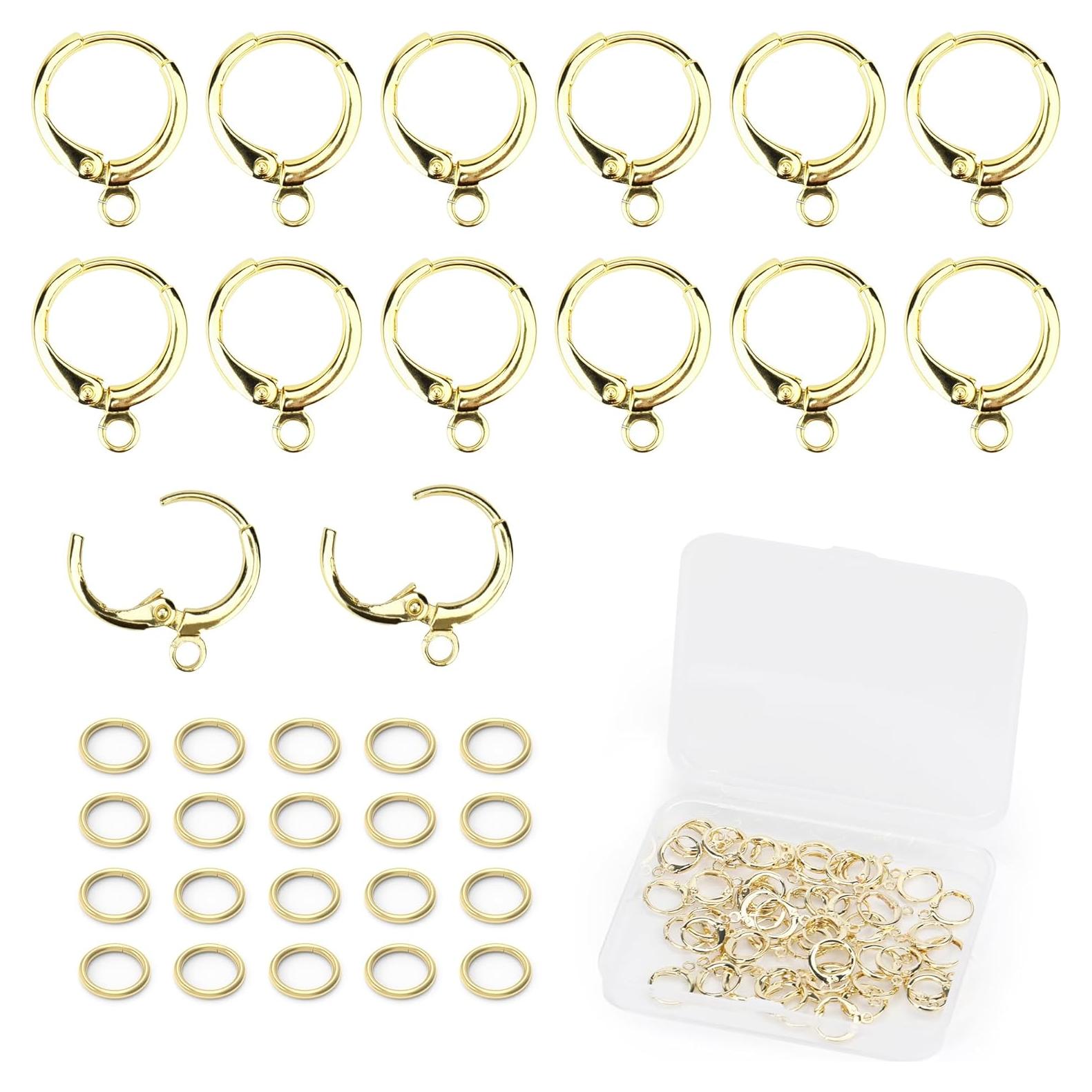 Kit 60 Ganchos de Aretes Baño de Oro 14K + 90 Anillas Hipoalergénicas