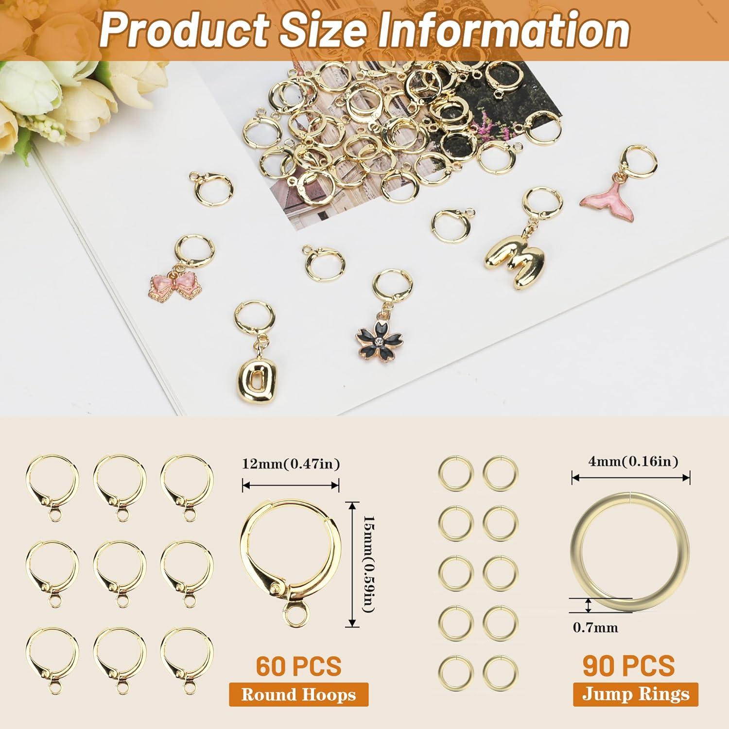 Kit 60 Ganchos de Aretes Baño de Oro 14K + 90 Anillas Hipoalergénicas
