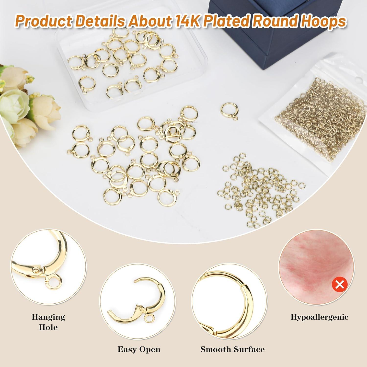 Kit 60 Ganchos de Aretes Baño de Oro 14K + 90 Anillas Hipoalergénicas