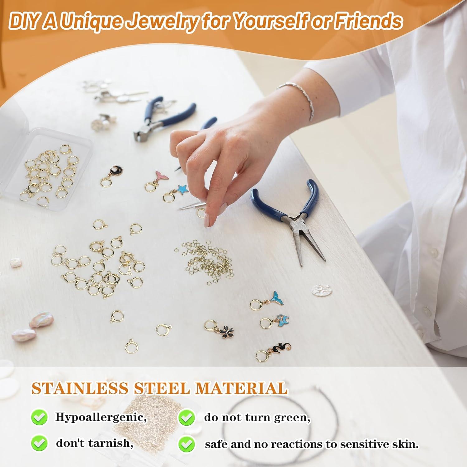 Kit 60 Ganchos de Aretes Baño de Oro 14K + 90 Anillas Hipoalergénicas