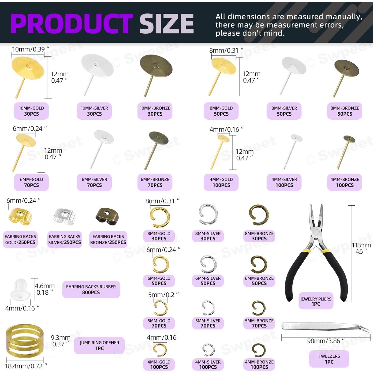 Kit de Fabricación de Pendientes Swpeet 3053 Piezas 4-10mm