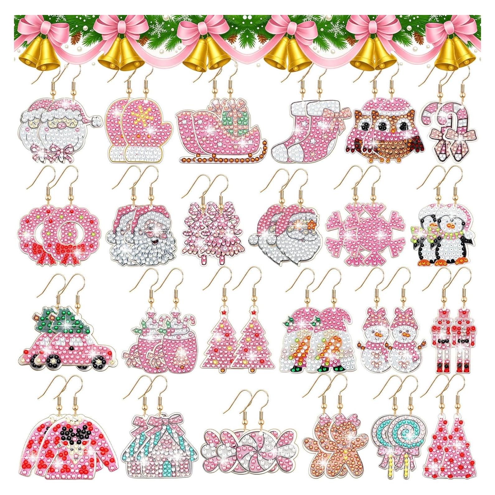 Kit de Pendientes DIY Siifert 24 Pares Navidad Rosa